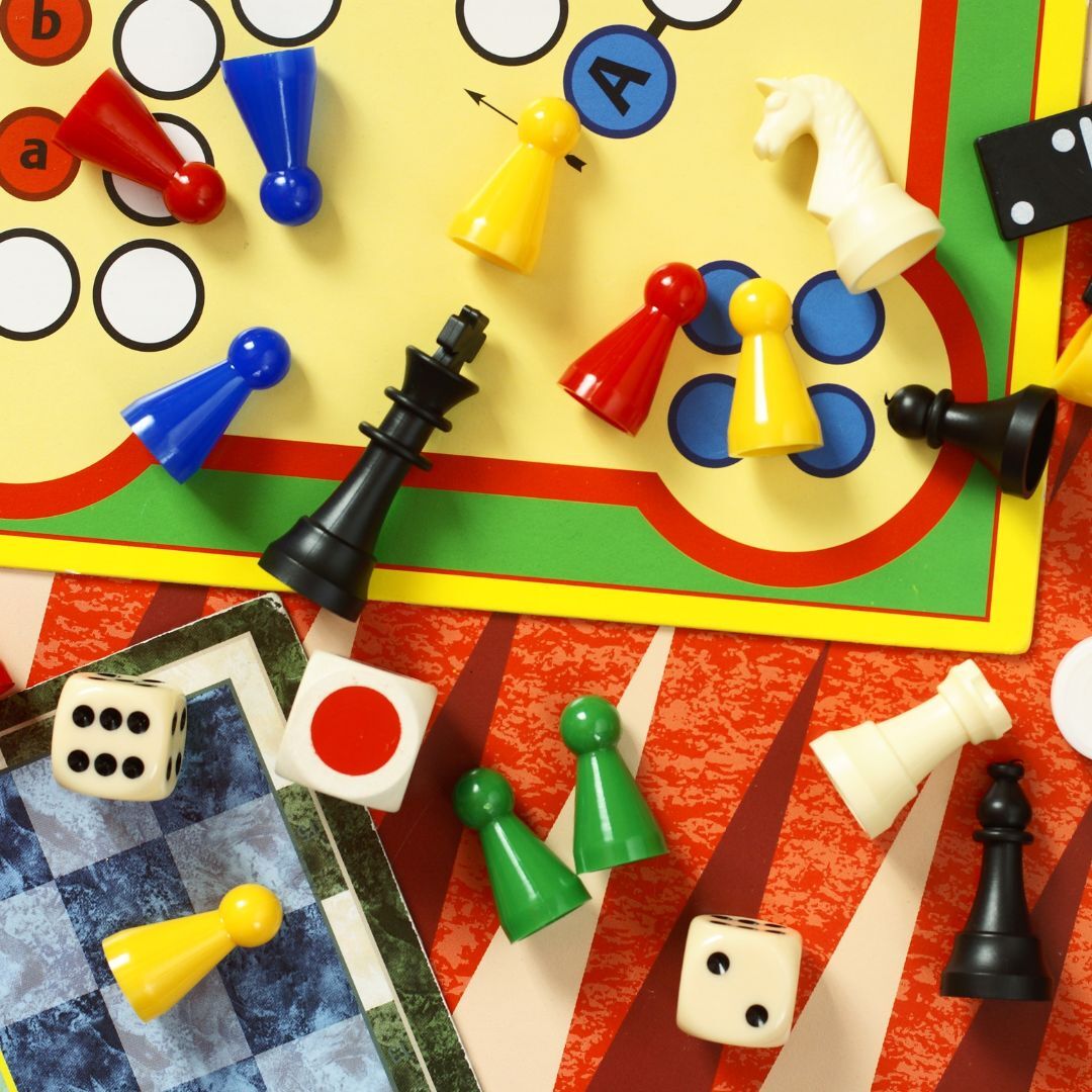 Colourful board game pieces